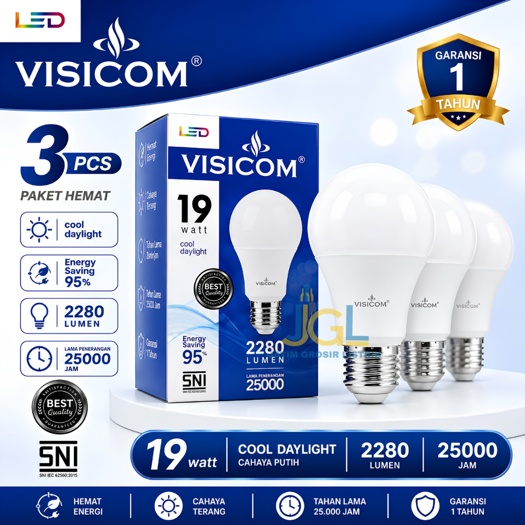 Paket 3 Pcs Visicom Lampu LED Visicom 19 Watt Bulb Garansi 1 Tahun