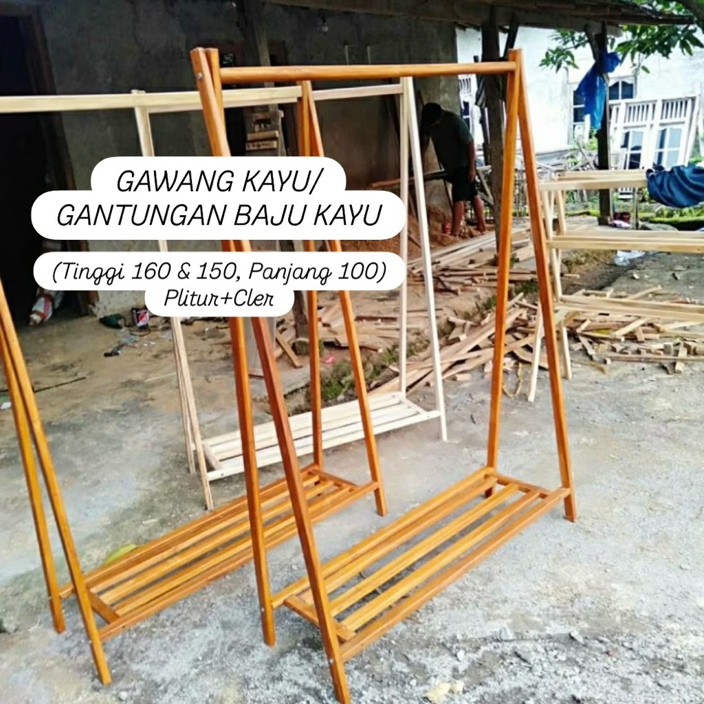 STANDING HANGER KAYU/GAWANG GANTUNGAN BAJU RAK KAYU JATI