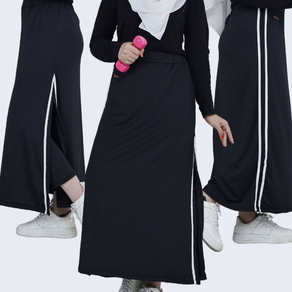 Celana Legging Rok Wanita Jumbo Dengan Belahan Samping Kiri Dan List Putih - Clana Lejing Rok Muslim