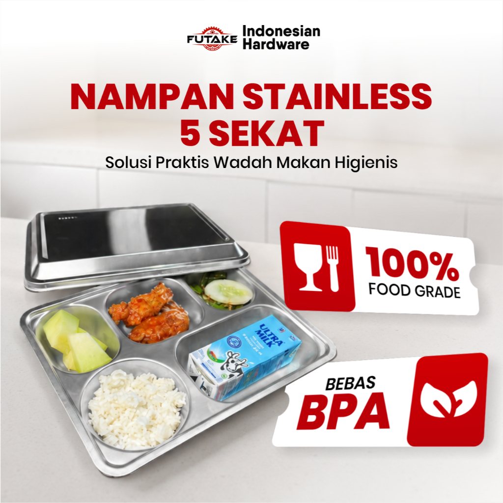 Food Tray Stainless Tempat Makan Sekat 5 Tray Lunch Box Kotak Makan Stainless Food Tray