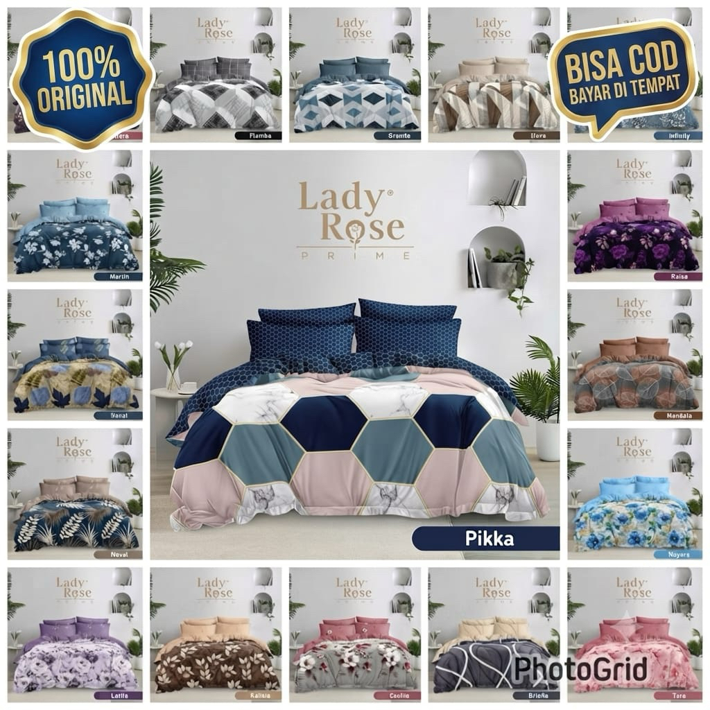 Bedcover Set Lady Rose Prime FLAT Ukuran KING 180 X 200 CM Murah Harga Grosir Bahan Tebal Nyaman Lem