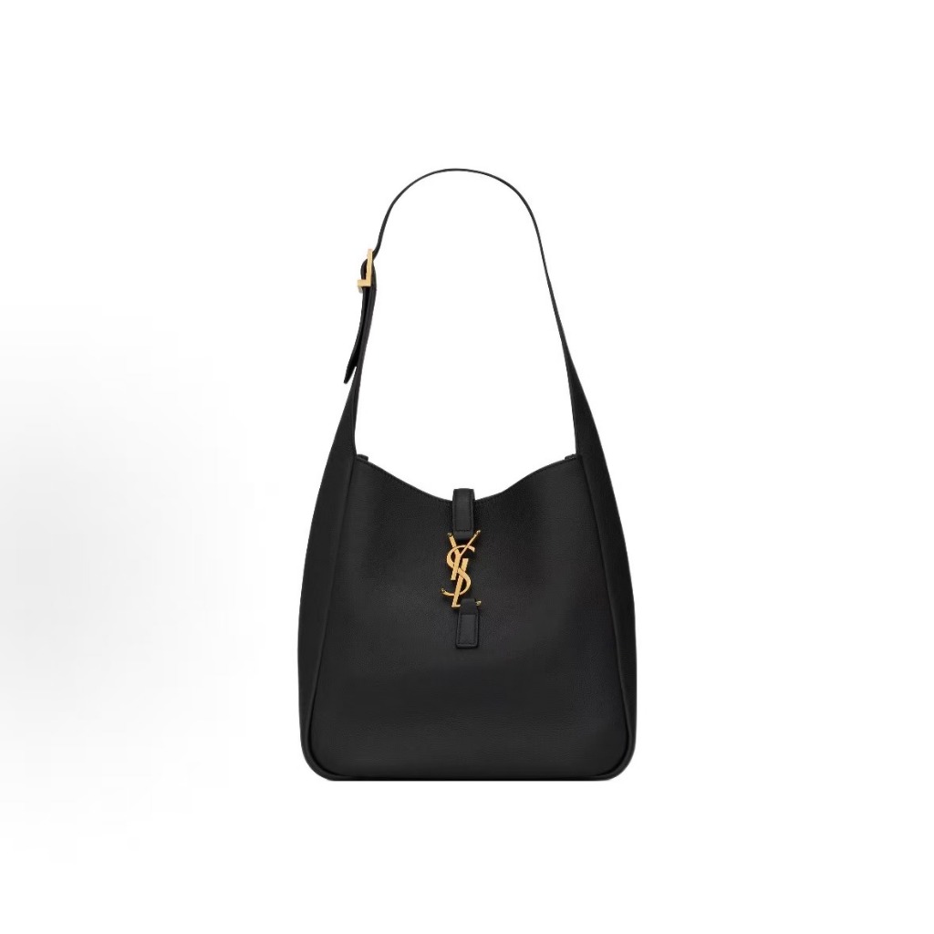 Saint Laurent YSL Le 5 A 7 vintage gold logo hook and loop soft grain cowhide Hobo shoulder bag smal