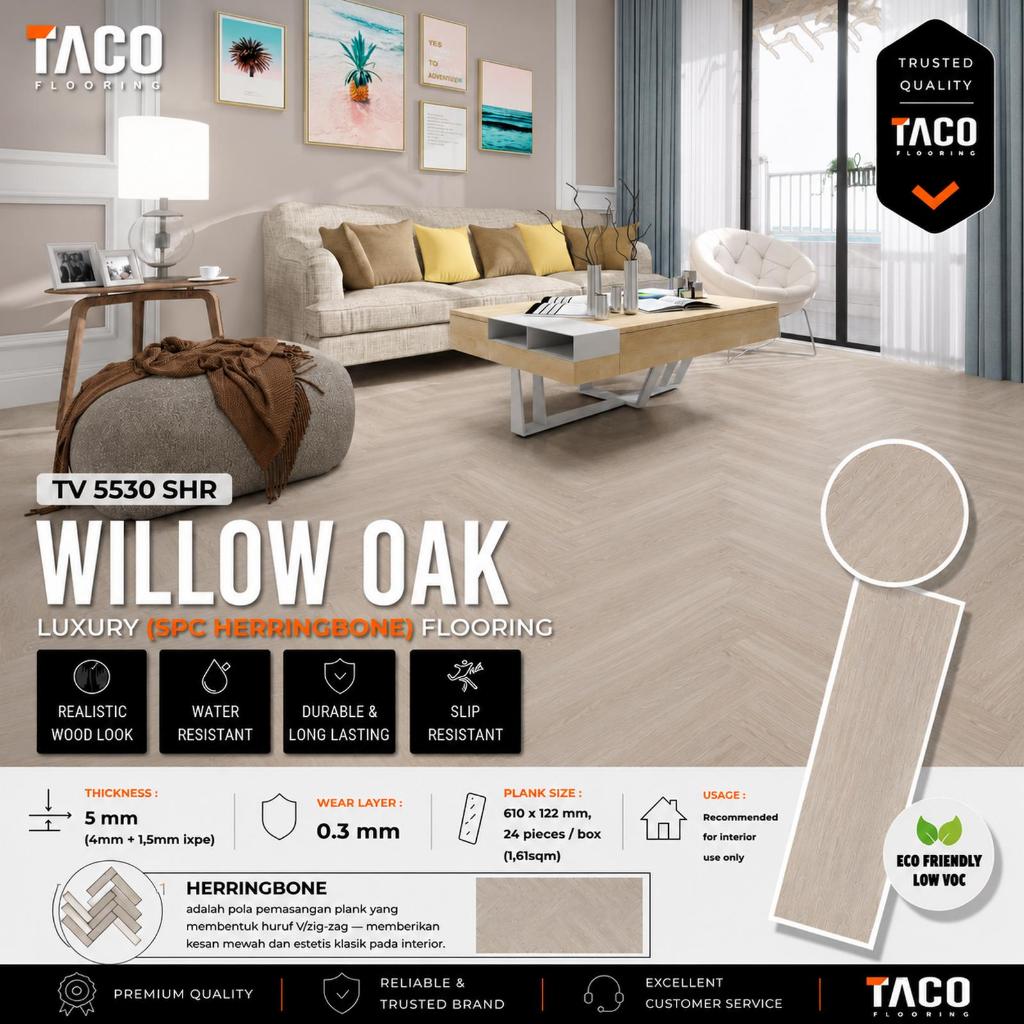 TACO Lantai SPC 5mm Herringbone TV 5530 SHR Willow Oak / Lantai SPC Click Kayu (Herringbone)