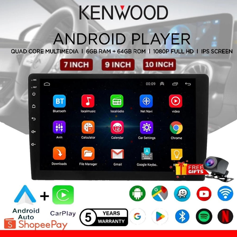 [6GB RAM+64GB ROM] Kenwood MEGA SALES  Newest Android Player 9"10 inch Quad Core Car Multimedia MP5 