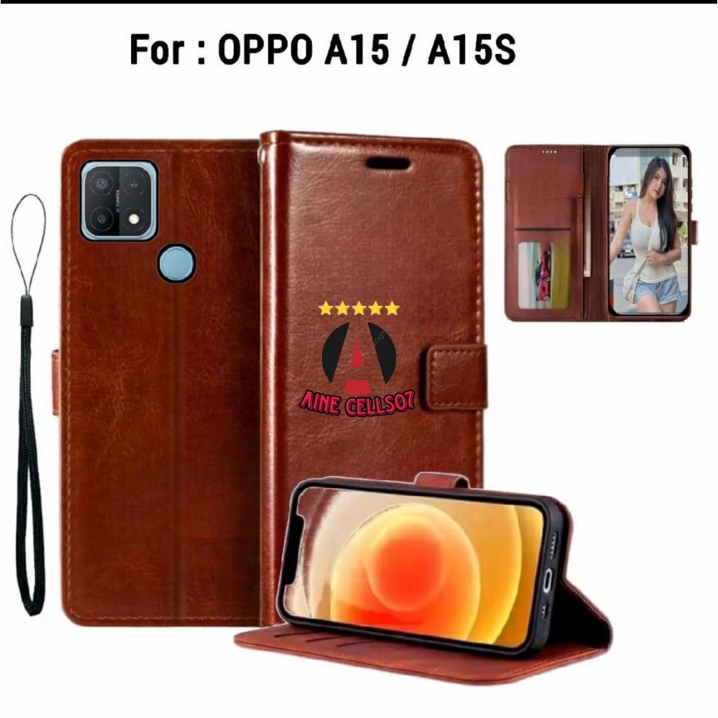 Flip Case OPPO A15 A15S Leather Case Dompet Kulit Premium Terbaru