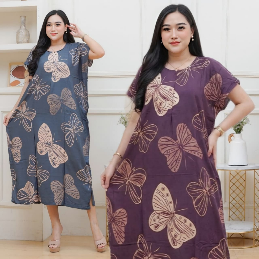 Daster Kekinian Terbaru Jumbo Model Lowo Kupu kupu, Bahan rayon premium adem nyaman