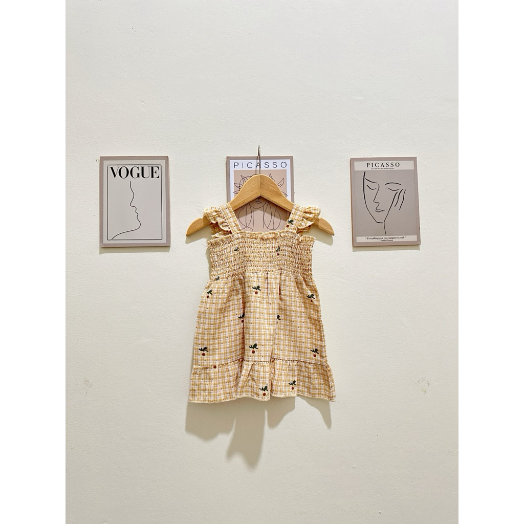 Preloved Dress kerut smocked sunflower