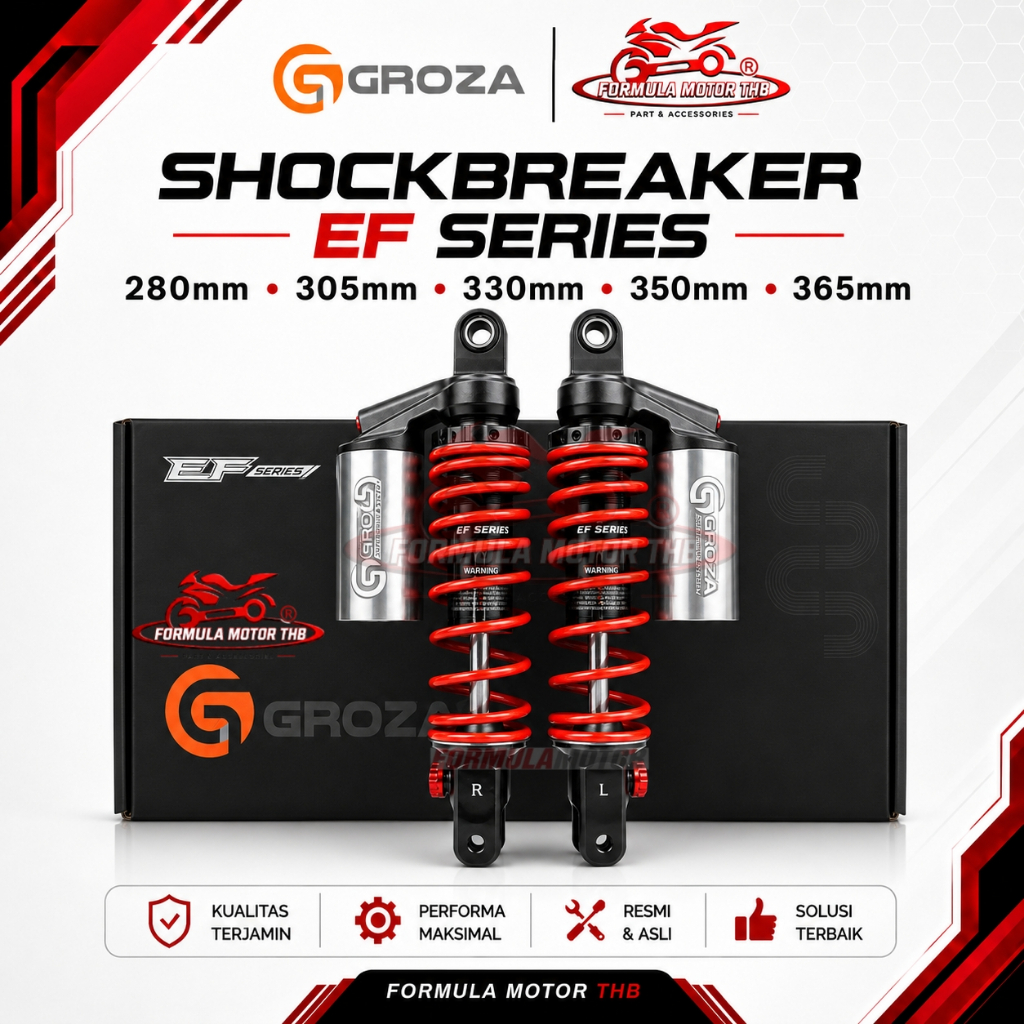 Dual Shockbreaker GROZA EF Series [Red/Silver] 280mm 305mm 330mm 350mm 365mm Tabung Atas Racing Univ