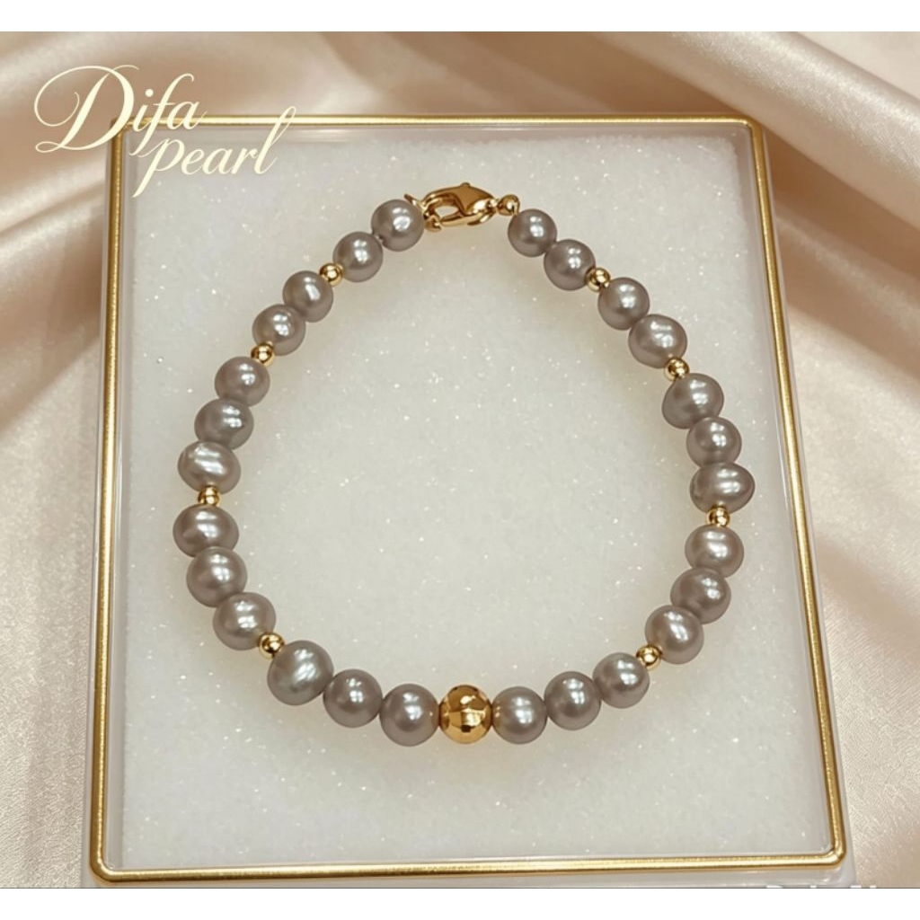 Gelang full mutiara tawar super warna abu