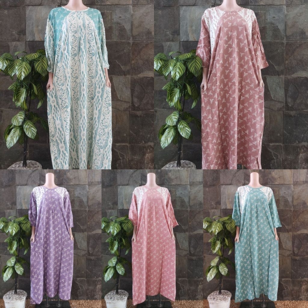 {LD 128 CM} Daster Huza Batik Pekalongan Busui Friendly Home Dress Jumbo Sleting Depan // Sekdress L