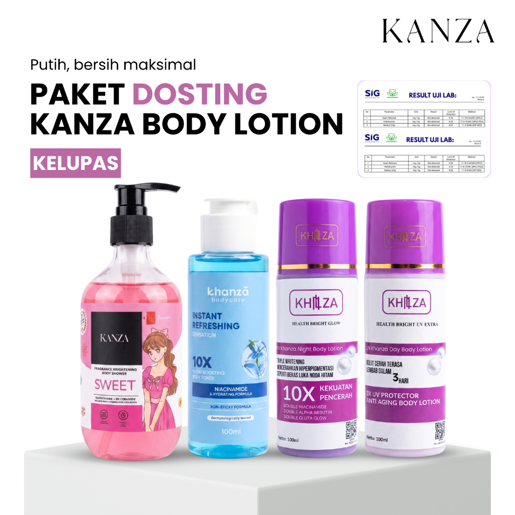 Kanza Lotion Kelupas 10x Dosting UV+ Paket Whitening BPOM | Eksfoliasi Ampuh Angkat Kulit Mati