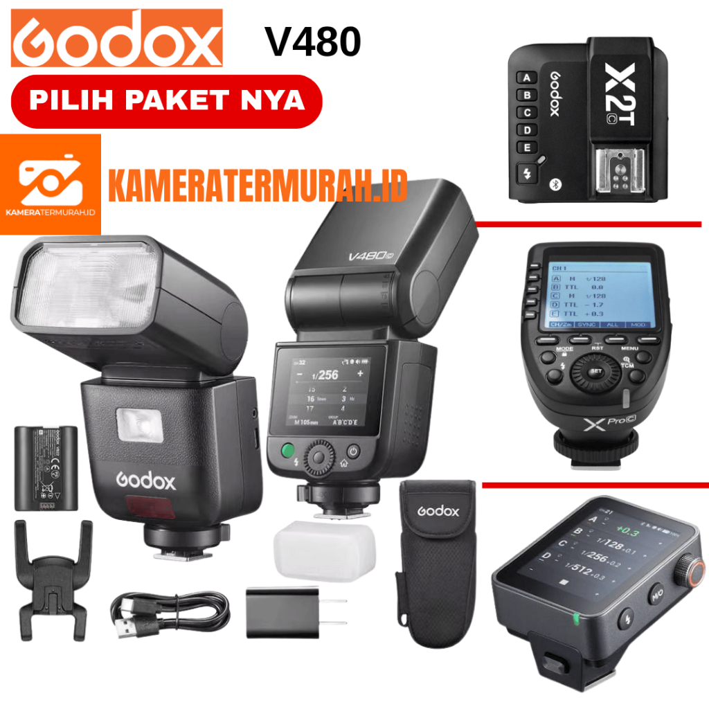 Paket Flash Godox V480 + Trigger X3 X3Pro X3 Pro V480 V 480 Canon Fujifilm Nikon Olympys Sony ORIGIN