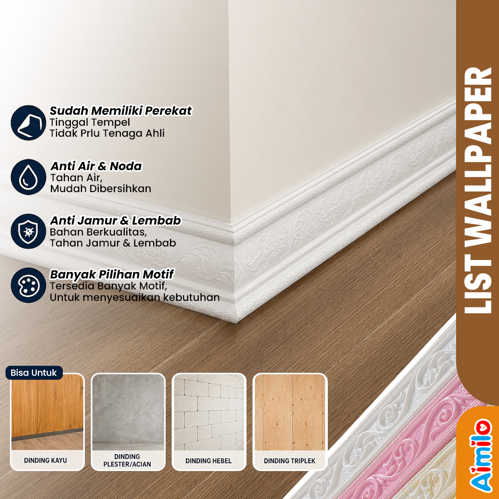 Aimilo - List Wallpaper Foam Dinding 230CM Stiker Border List Tembok Dekorasi Kamar Moulding Rumah