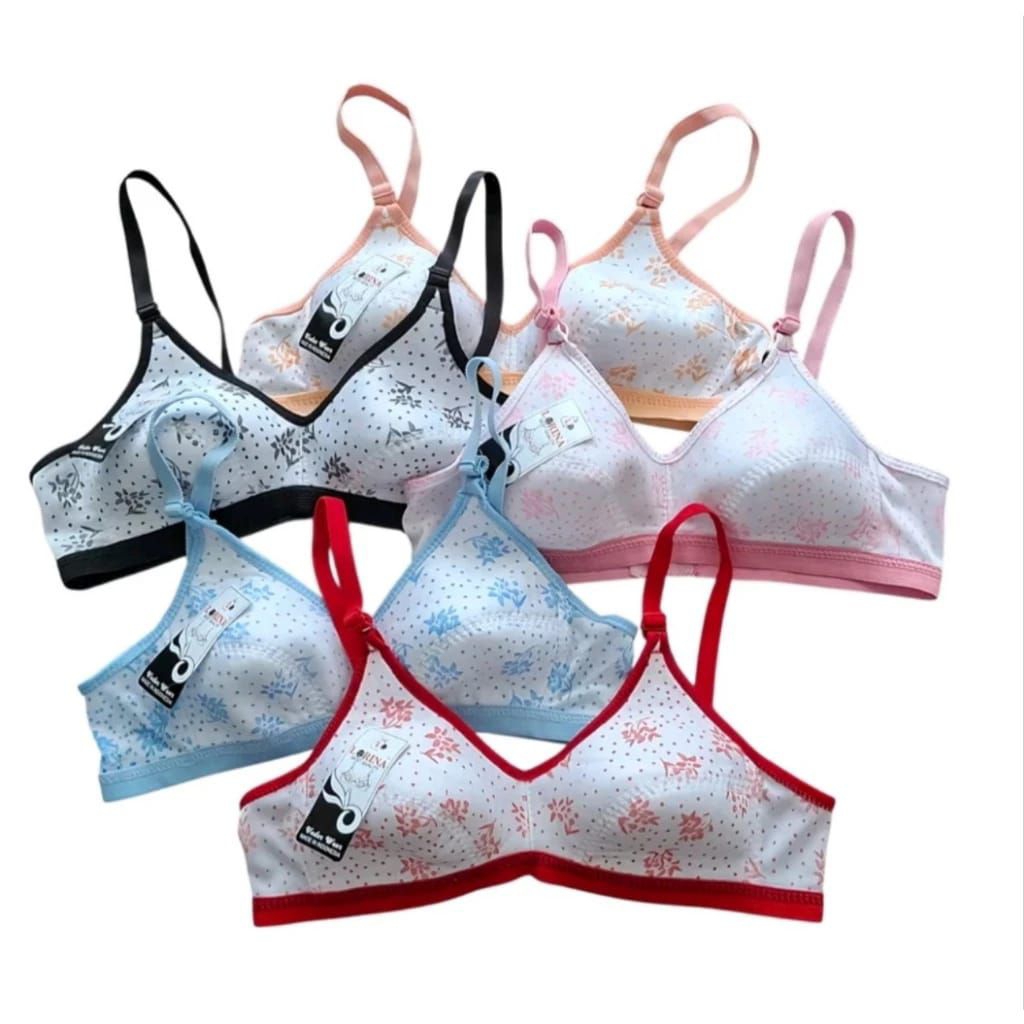 Bra Remaja Tanpa Kawat Katun Motif Print 6 Pcs Ukuran 32 34 36 Anak SD SMP SMA