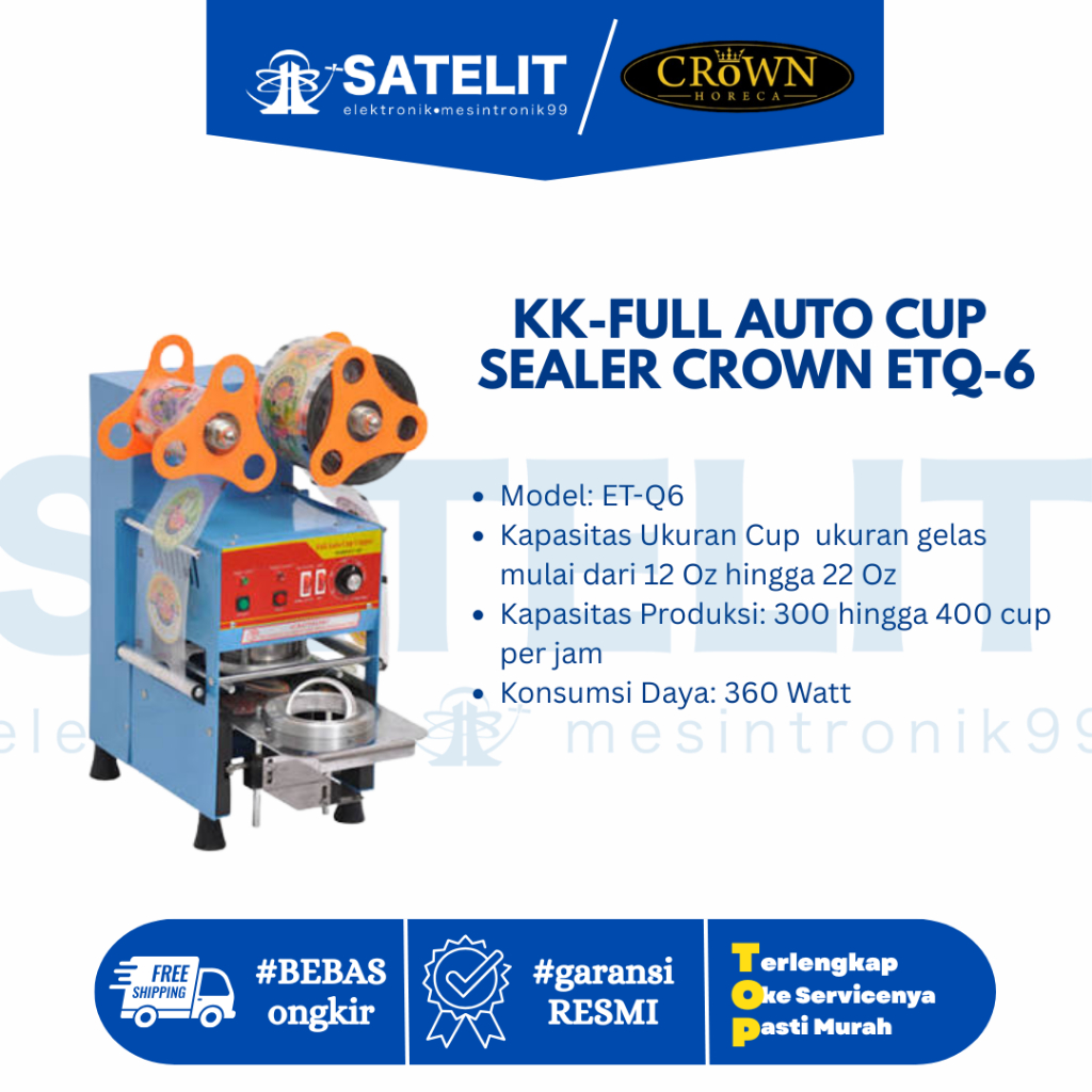 KK-FULL AUTO CUP SEALER CROWN ETQ-6c - Press Gelas Boba Kopi Jus 12 - 22 Oz High Quality