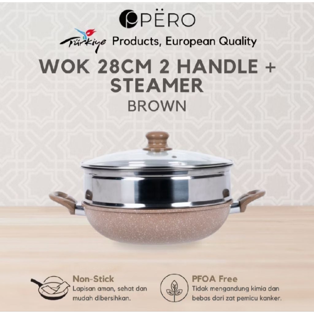 PERO WOKPAN 28CM 2 HANDLE+STEAMER DAN WOKPAN 30CM WITH LID +STEAMER