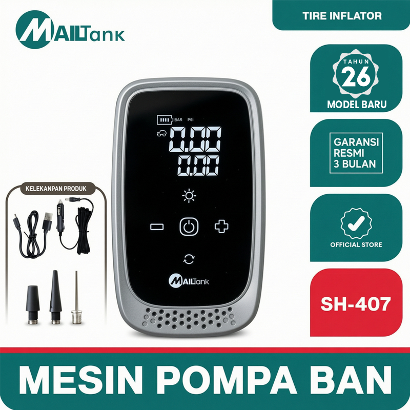 Mailtank SH407 pompa elektrik 3 IN 1 ban portable multifungsi inflation pump bisa pompa ban motor da