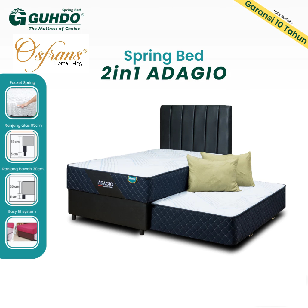 GUHDO 2 in 1 ADAGIO Spring Bed Pocket Kasur Sorong 2in1 Fullset Springbed 90x200 100x200 120x200 140