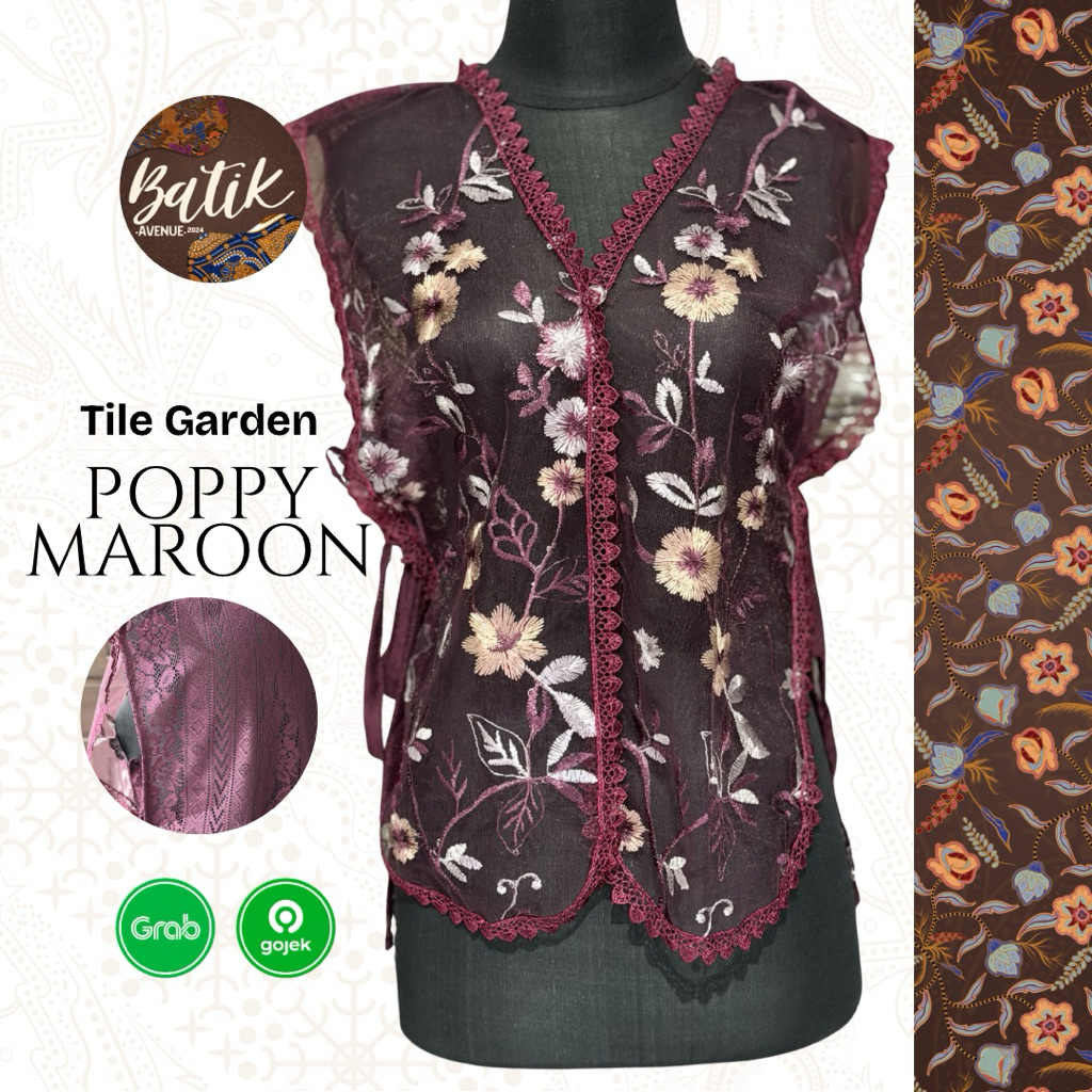 Vest Tile Garden Premium - Poppy Maroon / Atasan Wanita / Outer Wanita / Baju Kondangan / Baju Bruka