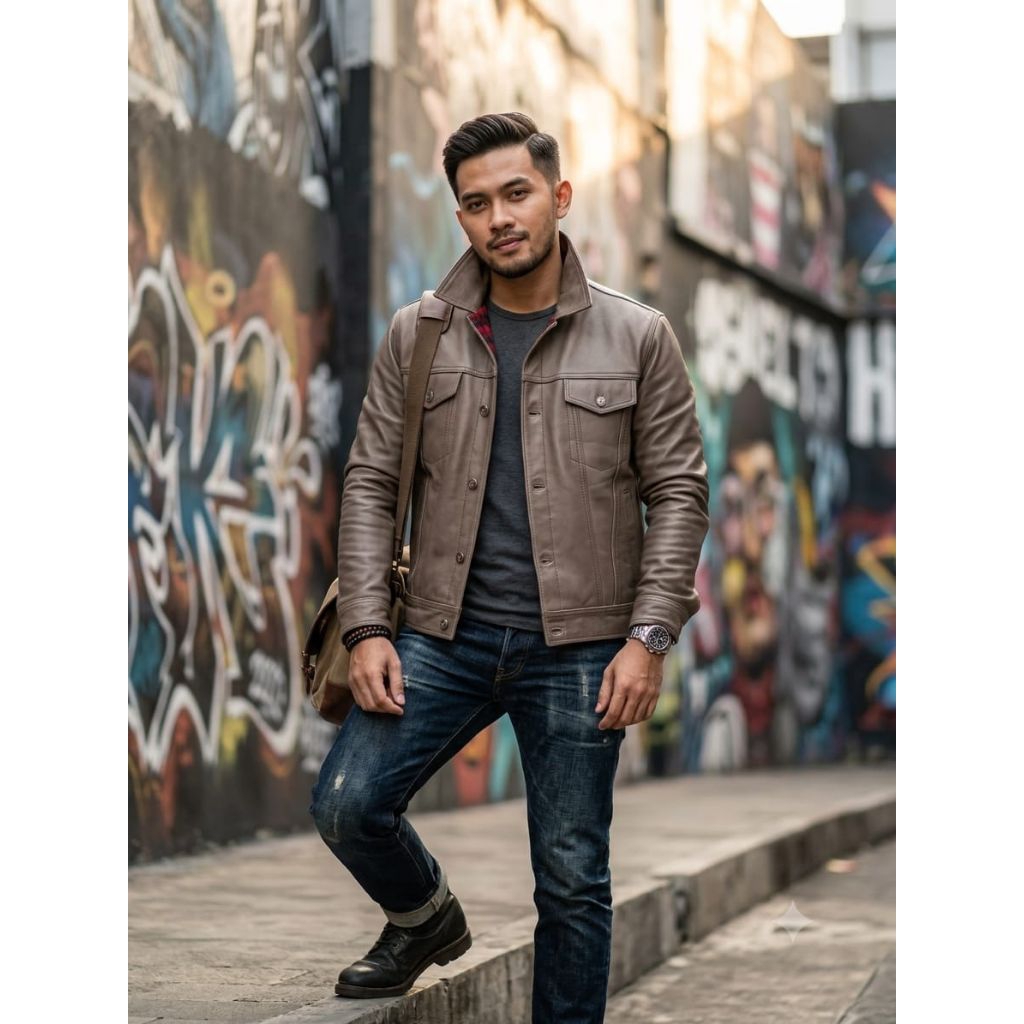 jaket kulit asli RLC MODEL TAMPAN LEVIS KANCING HD size L