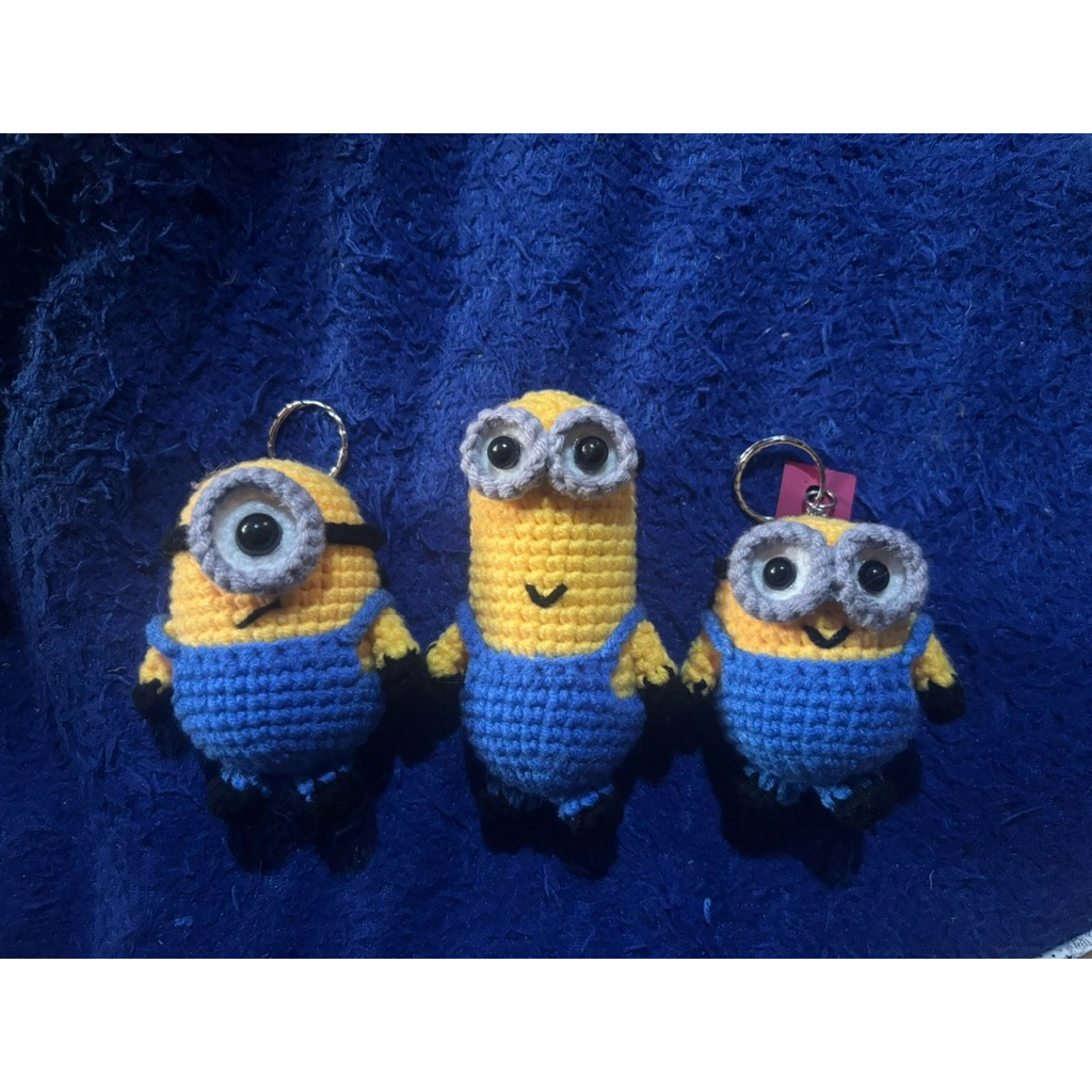 Amigurumi Minion Stuart Kevin Bob Crochet Keychain | Gantungan kunci minion rajut
