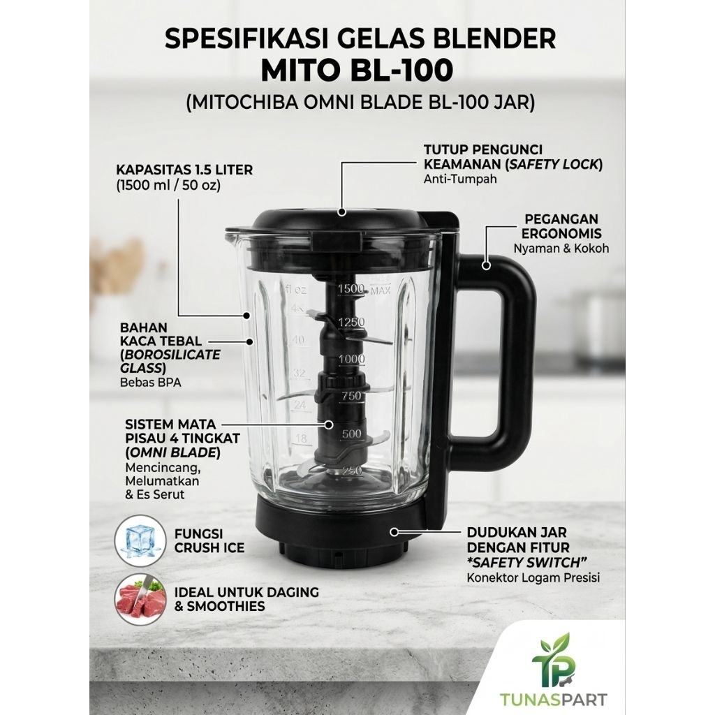 Gelas Blender Mito Omni Blade BL -100 Original