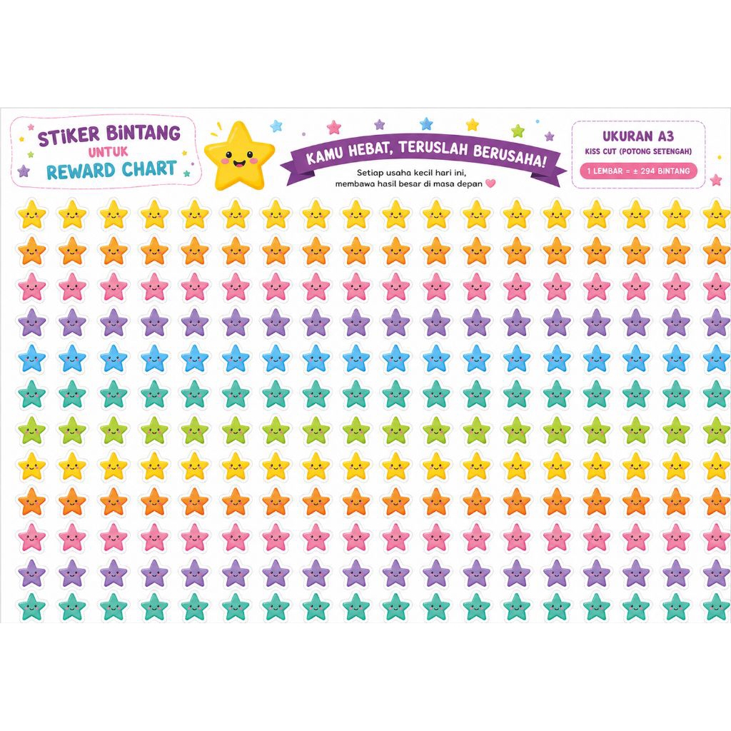 Papan Prestasi Anak A3 Custom + Stiker Bintang Reward Chart | Jadwal Reward Anak TK SD PAUD | Bisa N