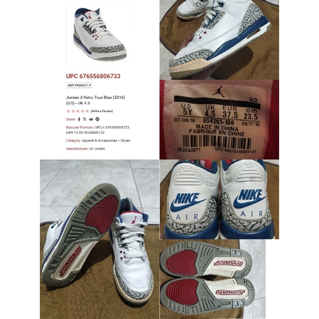 Sepatu Preloved Second Original Nike Air Jordan 3 Retro Size 37