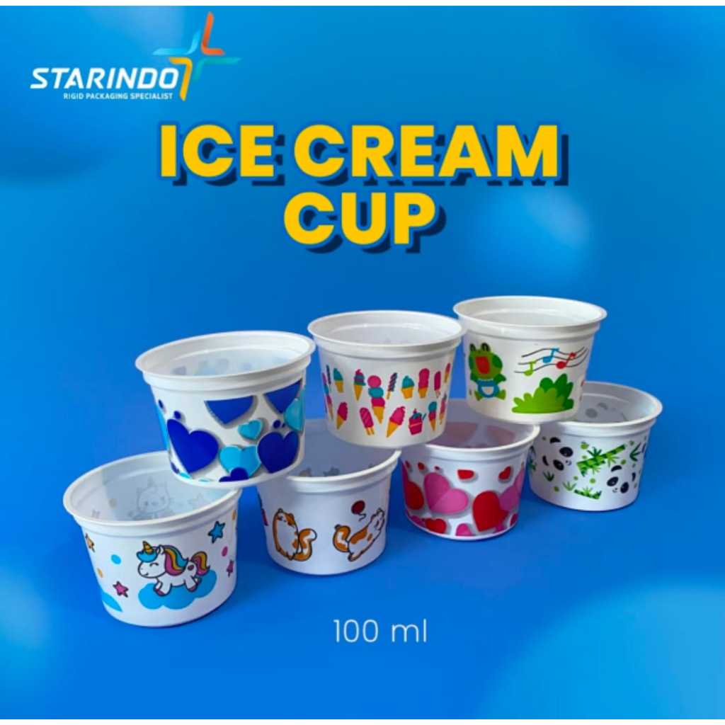 [ISI 50 pcs] cup eskrim karakter cup 100ml ice cream plastik 100ml motif printing printing