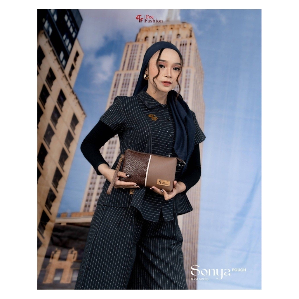 Fee Fashion - Sonya Pouch Wanita Bahan Taiga Miniso Dompet Tangan Clutch Bag Satu Ruang Luas Tali Ad