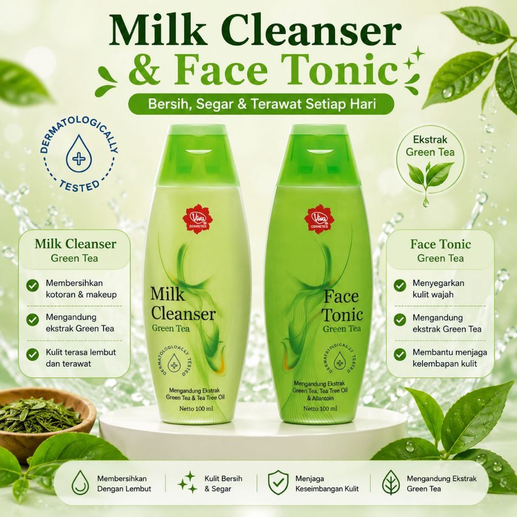 GLOW EVERYDAY BUNDLE || PAKET HEMAT || Milk Cleanser Dan Face Tonic Dengan Extrak Green tea 100ml l