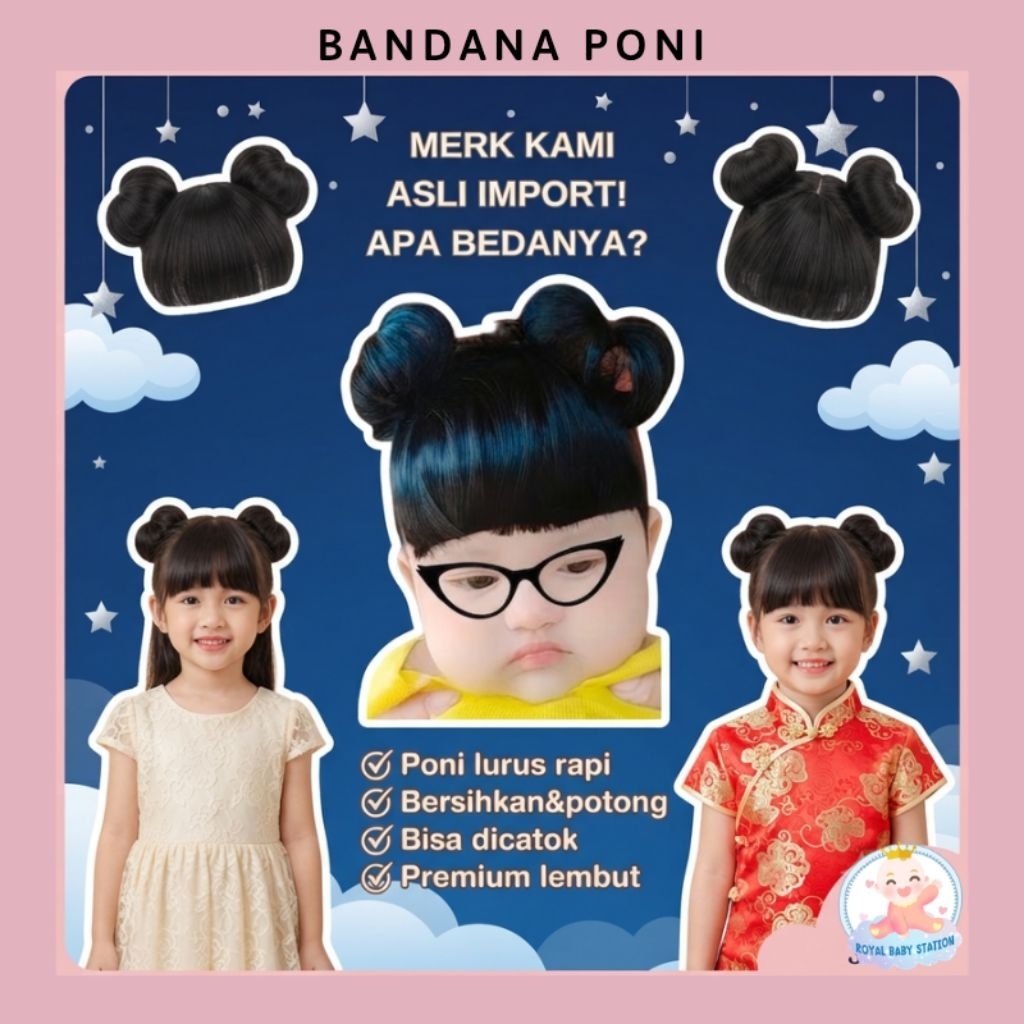 Bandana Wig Bayi Rambut Palsu Lucu Poni Lembut Bisa Catok