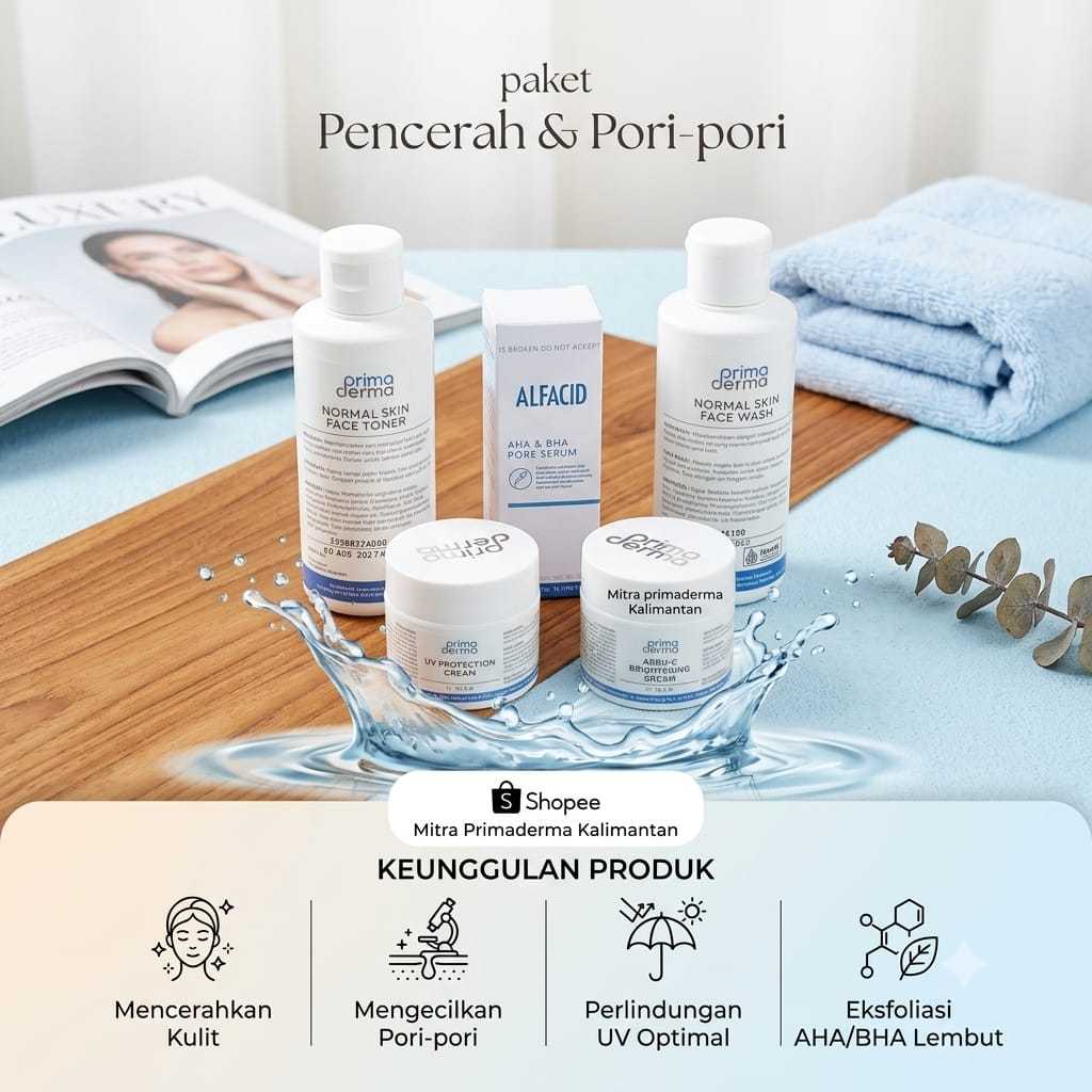 PRIMADERMA WHITENING GLOW SKIN PORI-PORI BESAR PENGILANG FLEK DAN JERAWAT KULIT NORMAL NON SENSITIF