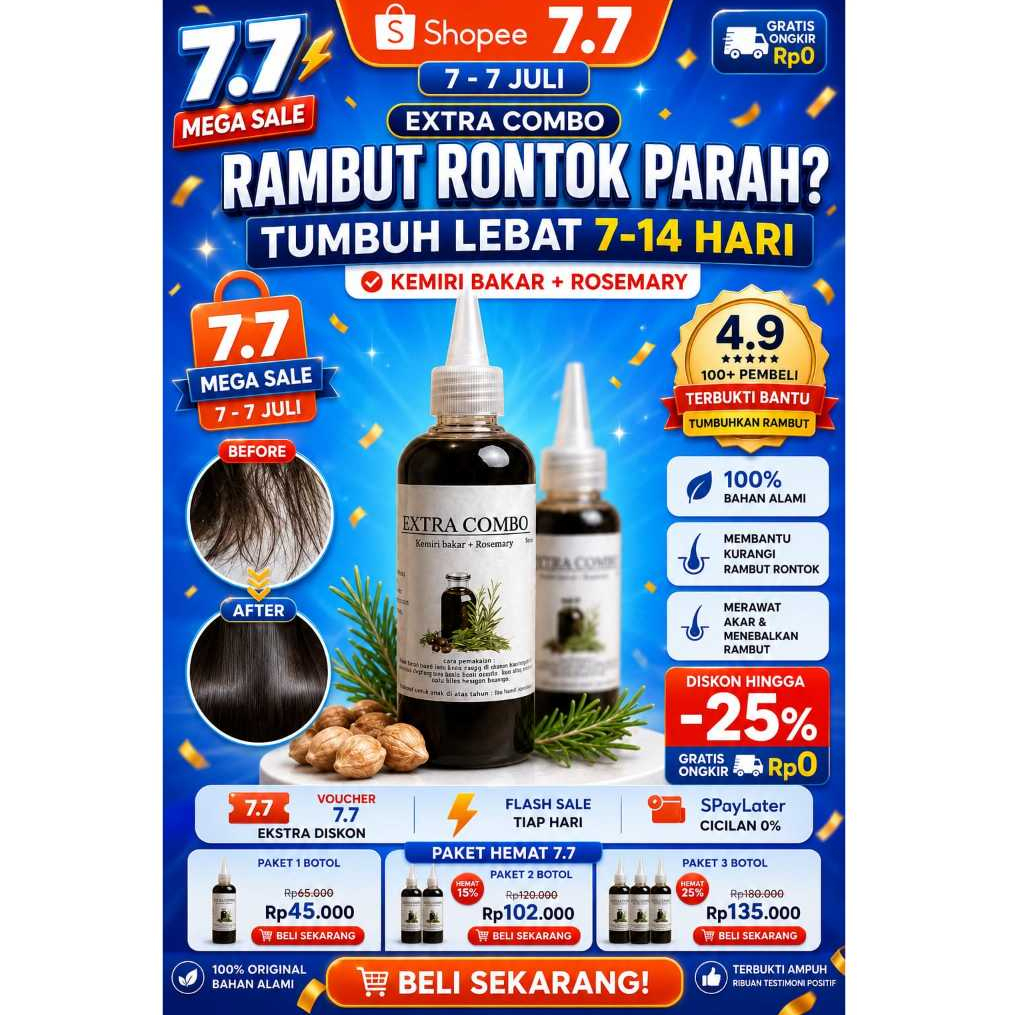 Extra Combo Rosemary Hair Oil + Kemiri Bakar 100% Organic - Haircare - Hair Growth Oil - Hair Treatm