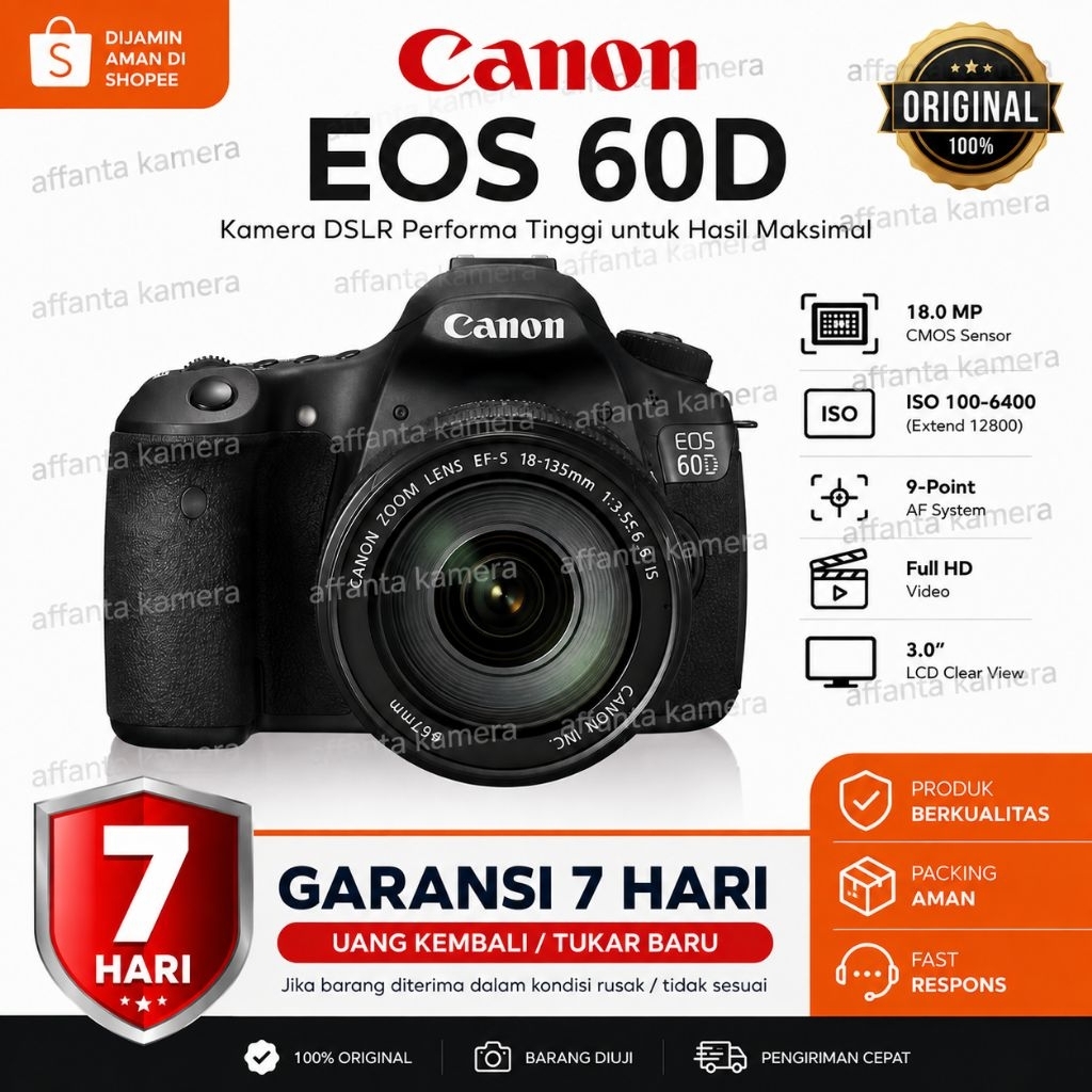 Canon 60D EOS DSLR Kamera Digital 18MP Original Bekas Siap Pakai
