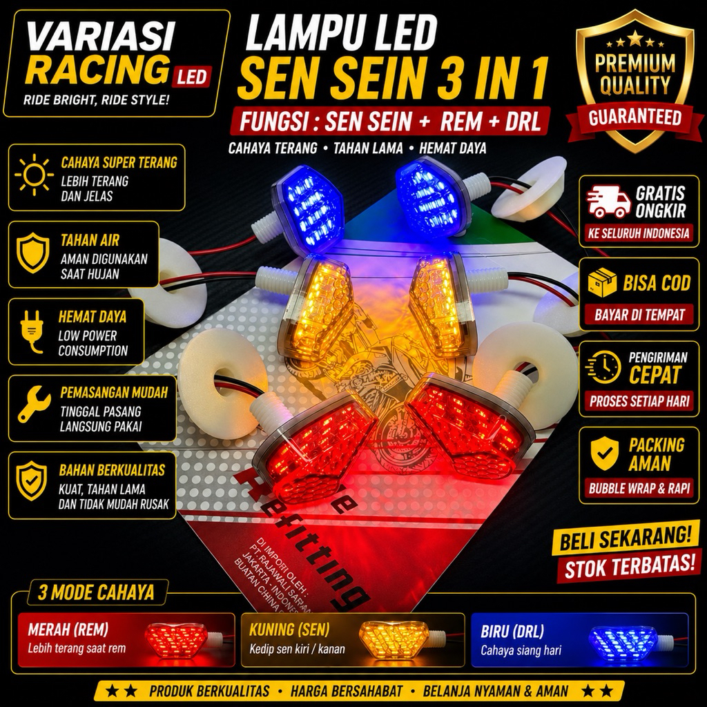 COD - MURAH Lampu Sein Fairing Tempel Mini LED Oval D90 – Kecil, Terang, dan Stylish