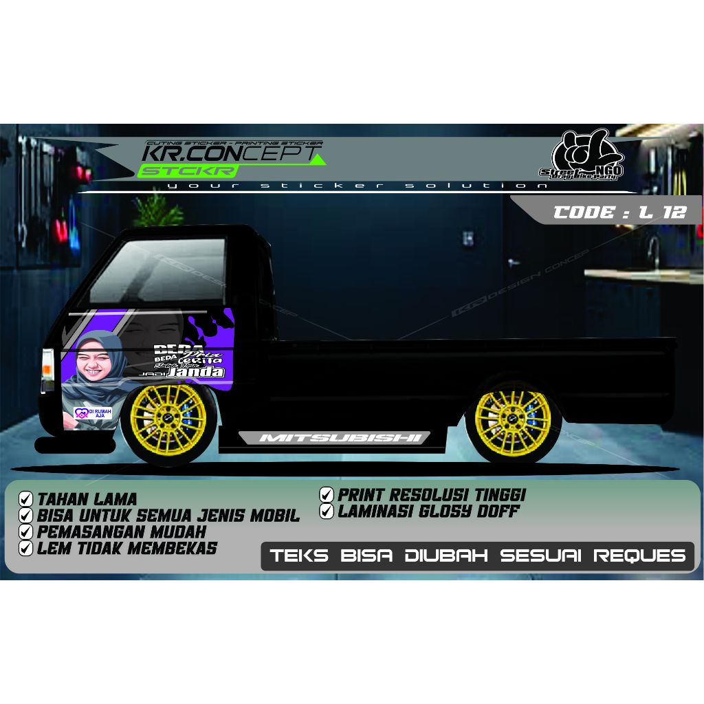 DECAL CEWEK PINTU SAMPING MOBIL PIC'UP L300 L 12