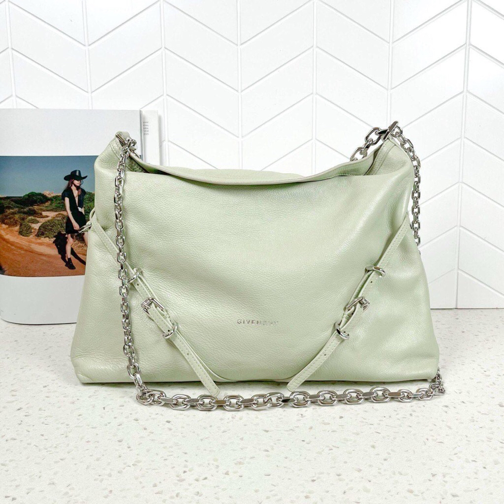 (PRELOVED) Givenchy Voyou Medium Chain Bag in Almond Green SHW