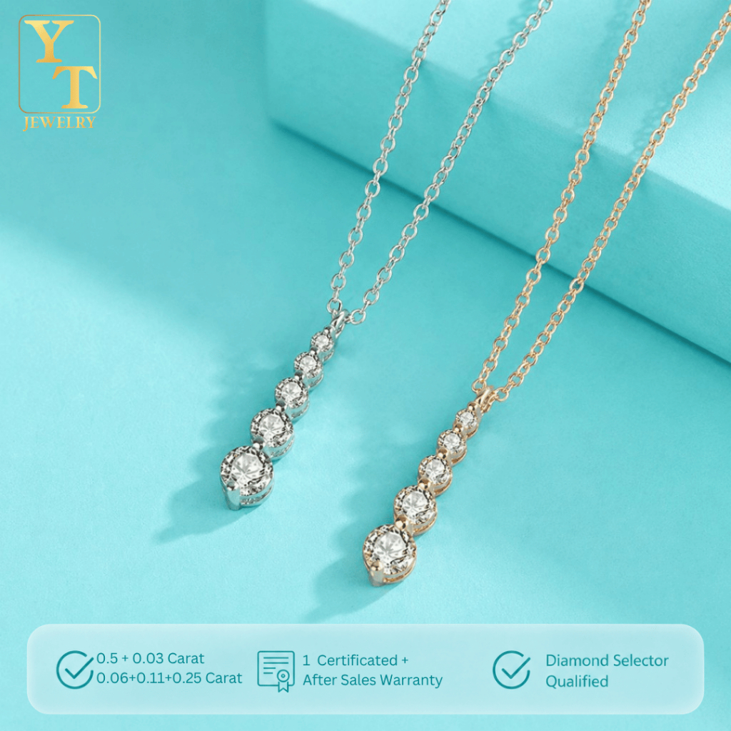 YT JEWELRY - Kalung Moissanite Lapis Emas - Celia Moissanite Necklace GRA Sertificated