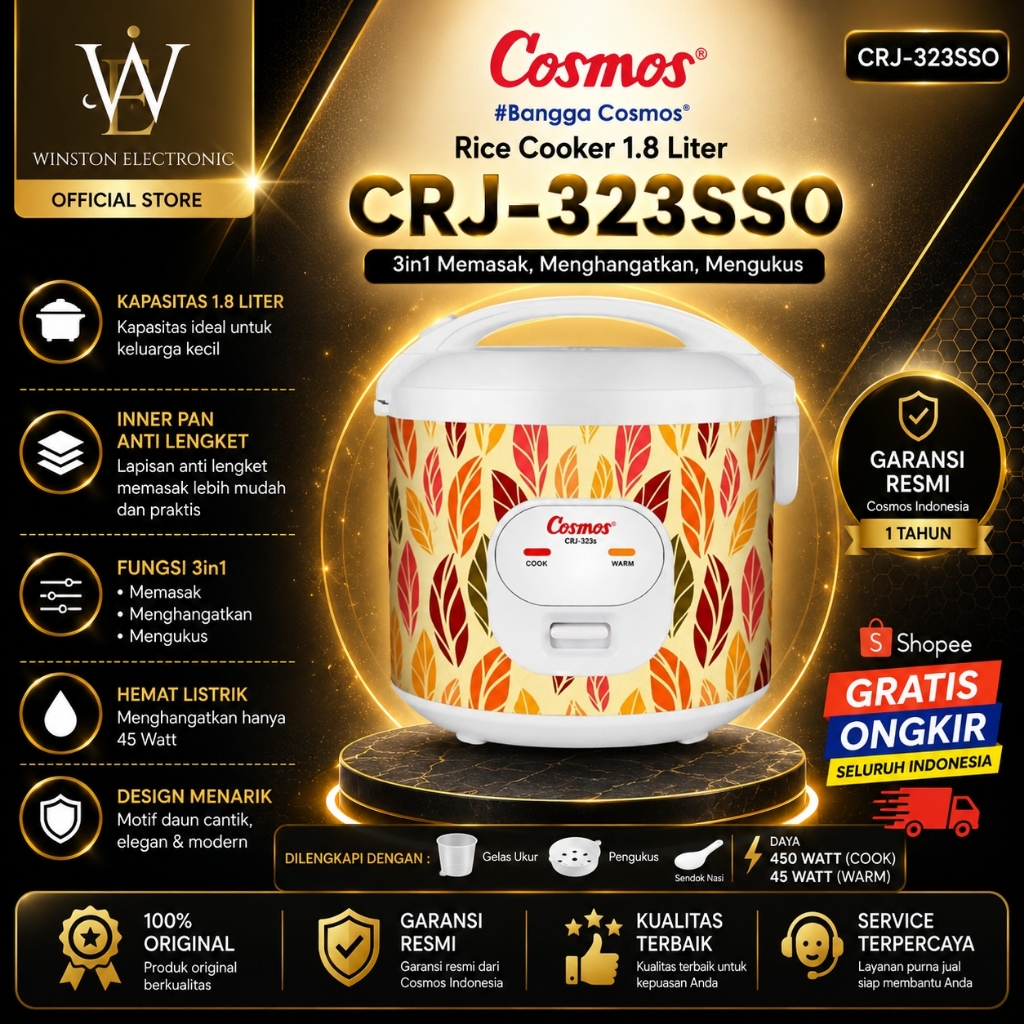 RICE COOKER COSMOS 1.8L CRJ 323sSSO/CRJ-323sSSO/CRJ 323sSSOLow Watt/F30-P2/F30P2/ BERGARANSI RESMI