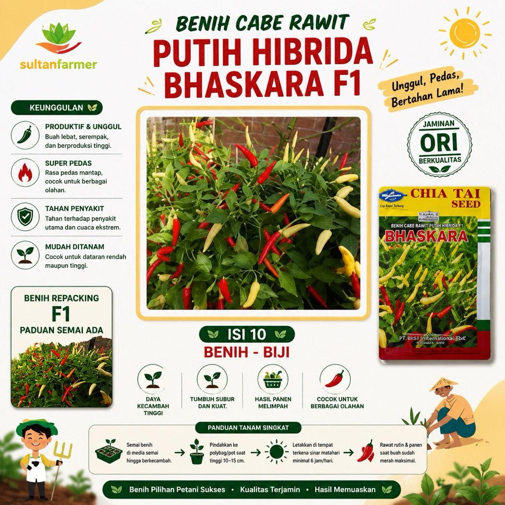 10 Biji Benih Cabe Putih Hibrida BHASKARA F1