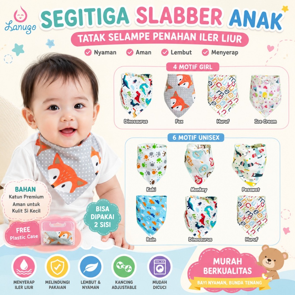 SEGITIGA SLABBER Anak Tatak Selampe Penahan Iler Liur Koboy Celemek Sarung Tangan Murah COD / Tataka