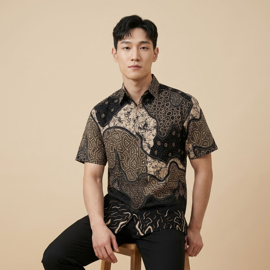 HEM BATIK PRIA LENGAN PENDEK ABSTRAK