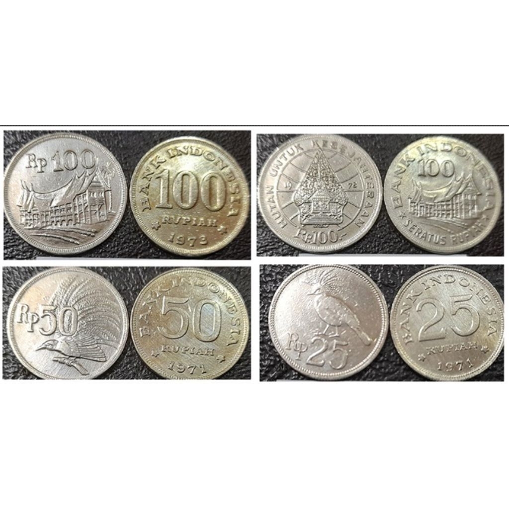 Mahar uang koin Rp. 25 th. 1971, Rp. 50 th  1971, Rp 100 th 1973, dan Rp 100 th 1978