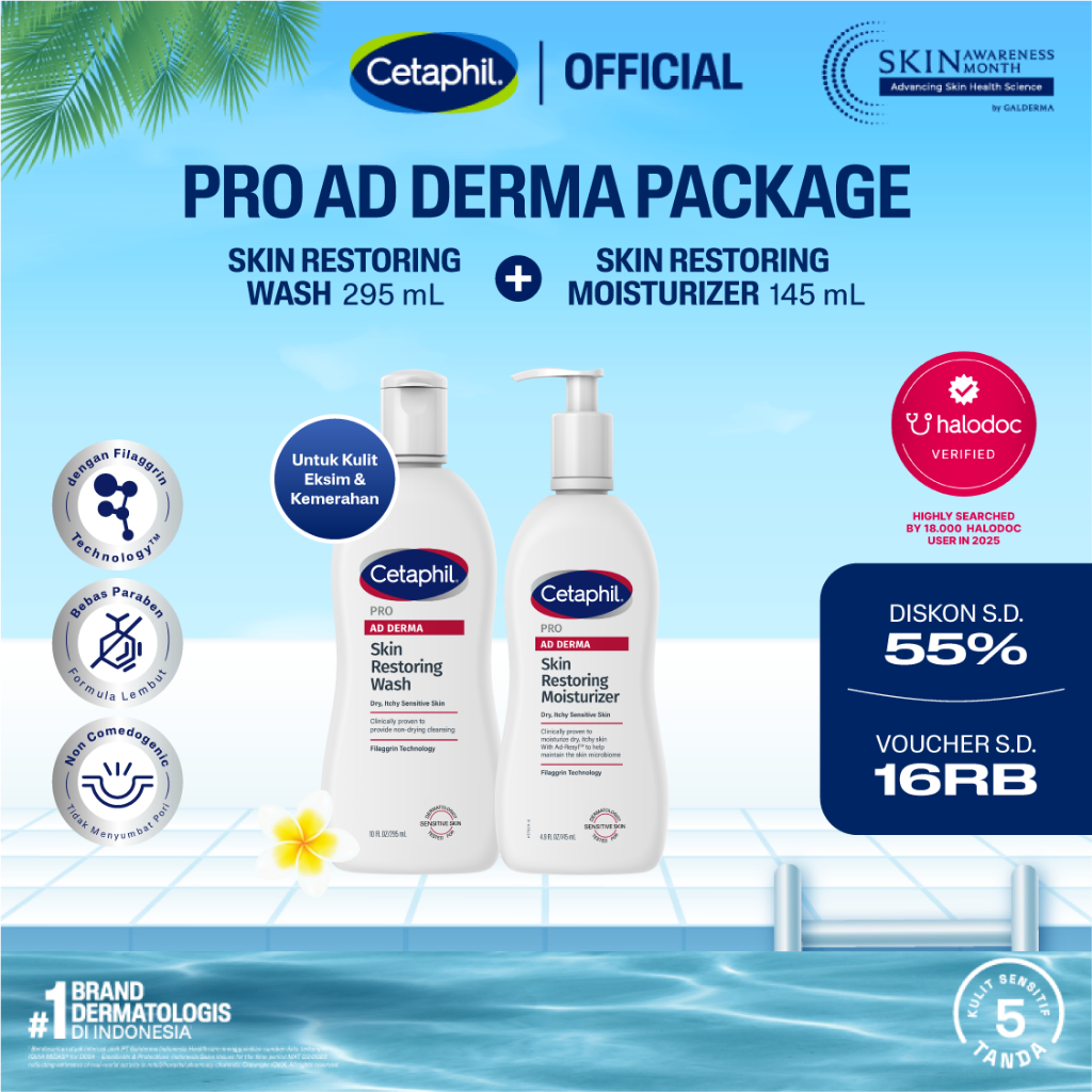 Cetaphil Pro AD Derma Wash 295ml + Skin Restoring Moisturizer 145ml