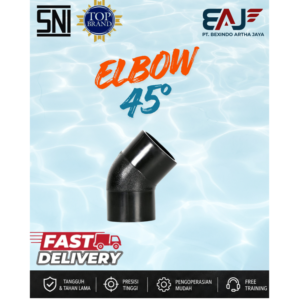 Elbow HDPE 45° 160 mm x 6 Inch PN16 | Elbow Fitting Pipa HDPE | Distributor Resmi