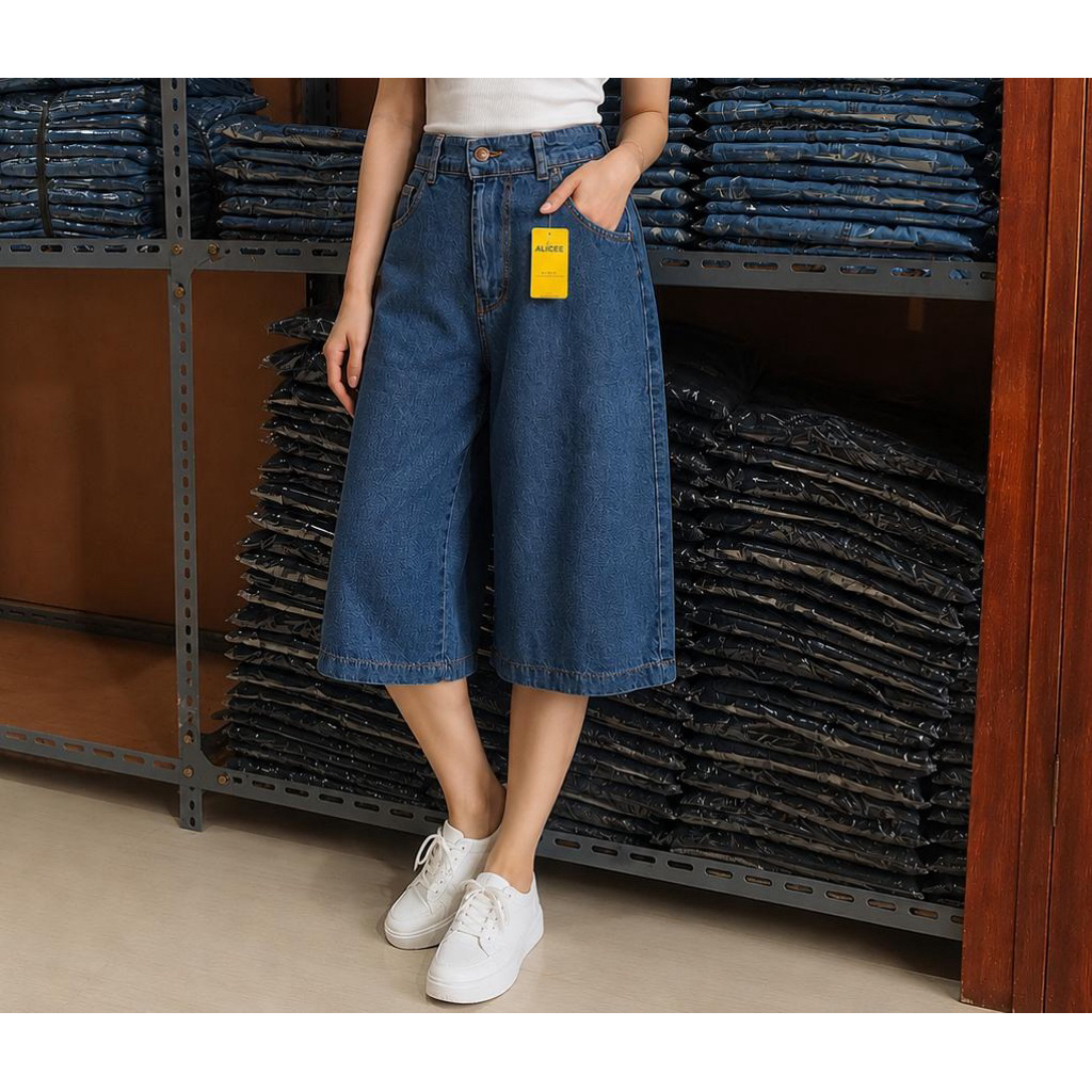 New produk Celana Wide Leg 7/8 Wanita Celana Jeans Panjang Wanita Celana Korean Style Celana Kulot D