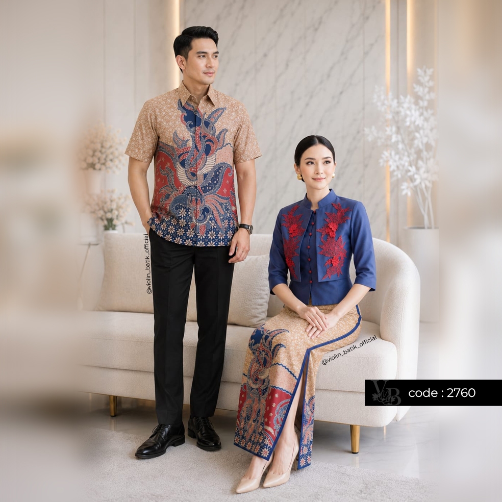 Violin Batik Stelan Katun Dan Atasan Satin Duchess Biru 2760