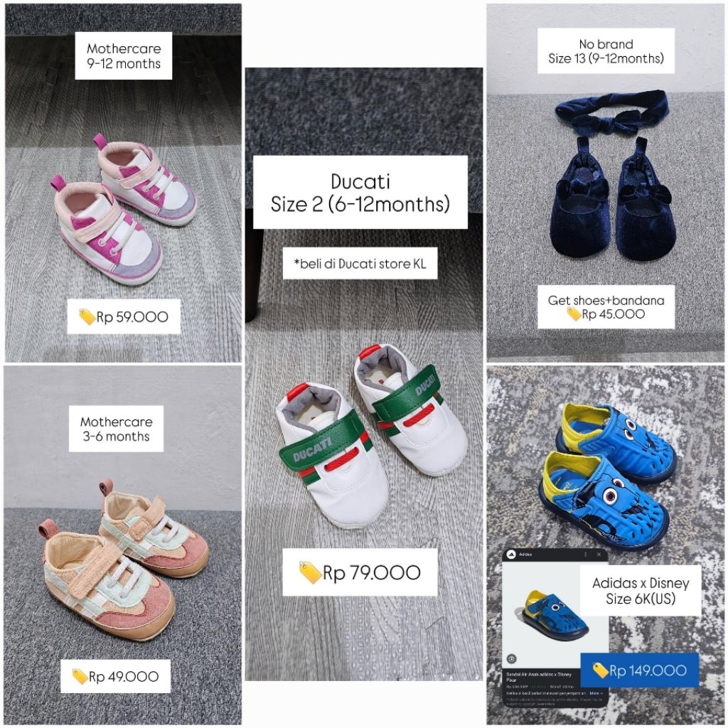 Sepatu & sandal anak bayi toddler girl/ boy preloved like new mothercare/ ducati/ nike/ adidas