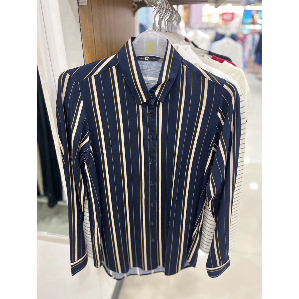 KEMEJA CEWEK MOTIF GARIS BRAND C2